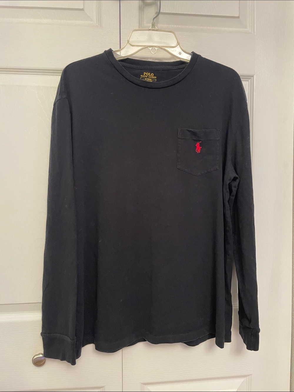 POLO Ralph Lauren Medium Classic Fit Long Sleeve Pocket Tee Shirt Dark Black